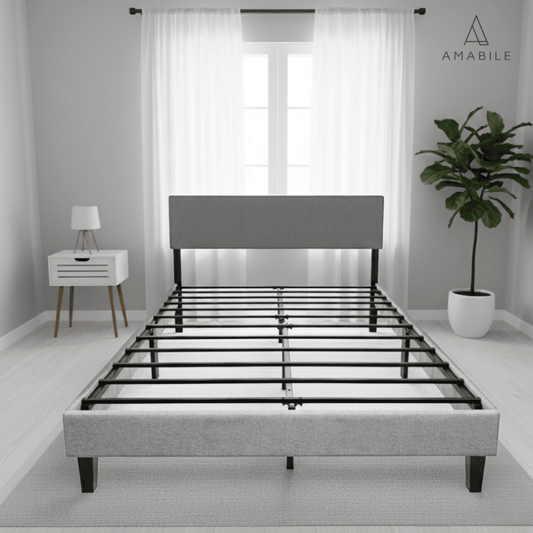 Base De Cama Cortona Con Respaldo Gris claro 2 Plazas