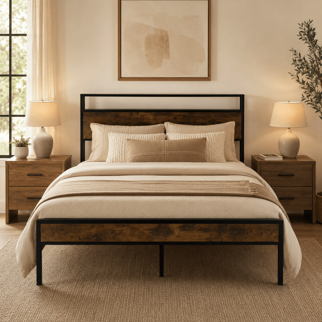 Base de Cama Verona 2 Plazas con respaldo y repisa 35cms alto