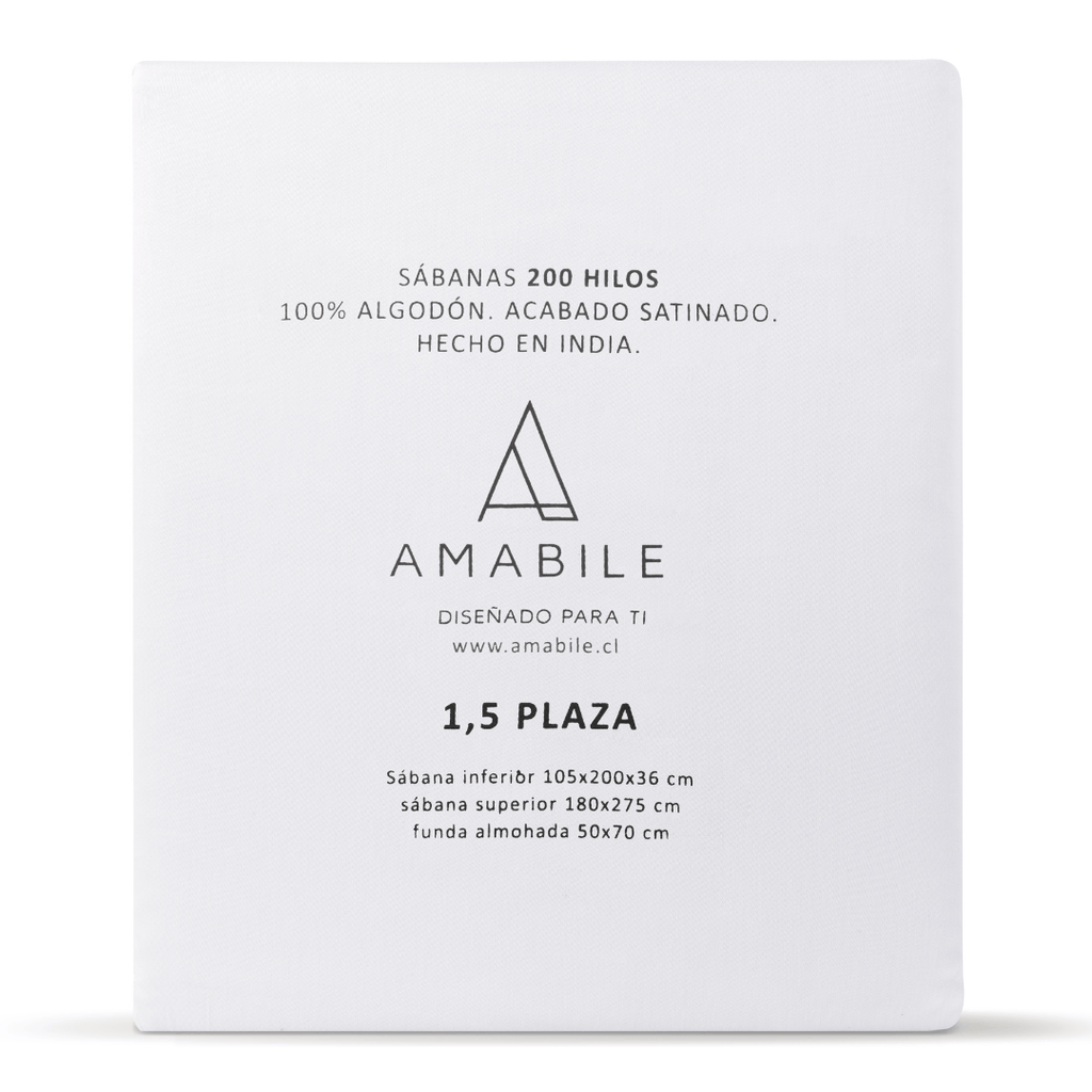 Juego de Sábanas 1.5 Plazas Blancas Satinadas y Suaves Algodón 100% Indio