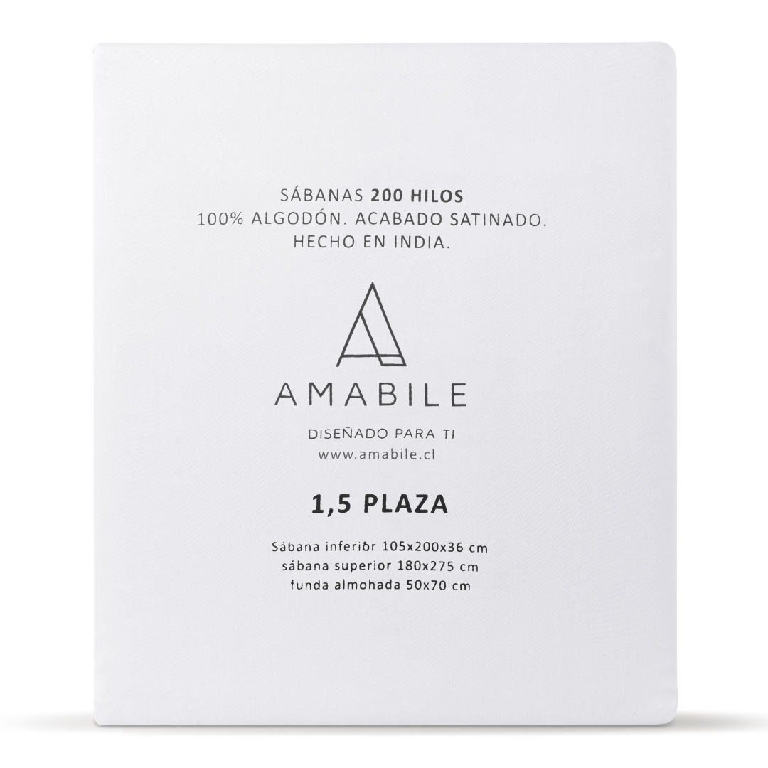 Juego de Sábanas 1.5 Plazas Blancas Satinadas y Suaves Algodón 100% Indio