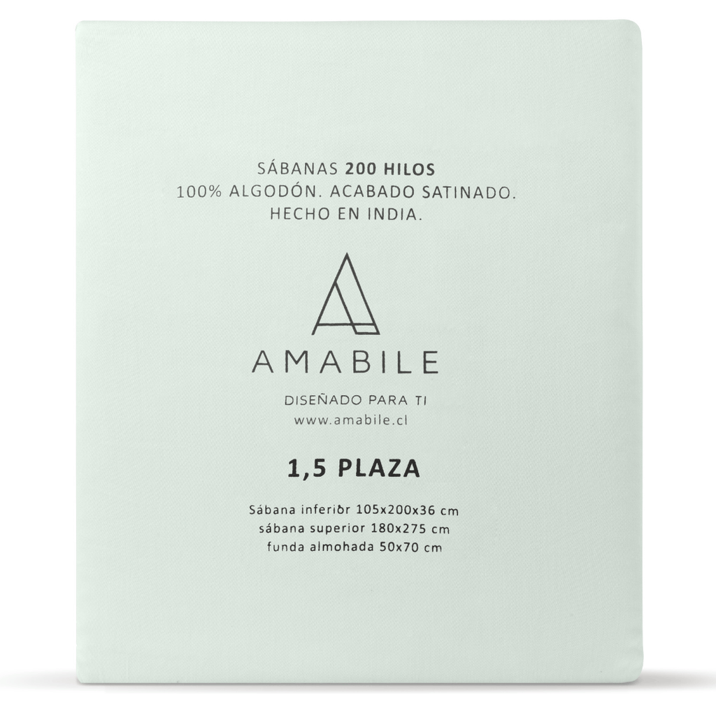 Juego de Sábanas 1.5 Plazas Verde Agua Satinadas y Suaves Algodón 100% Indio