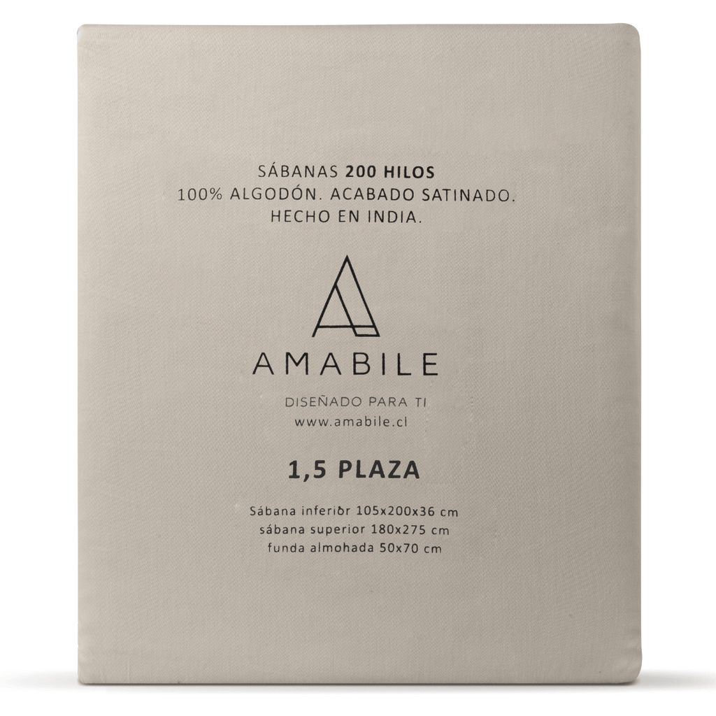 Juego de Sábanas 1.5 Plazas Beige Satinadas y Suaves Algodón 100% Indio