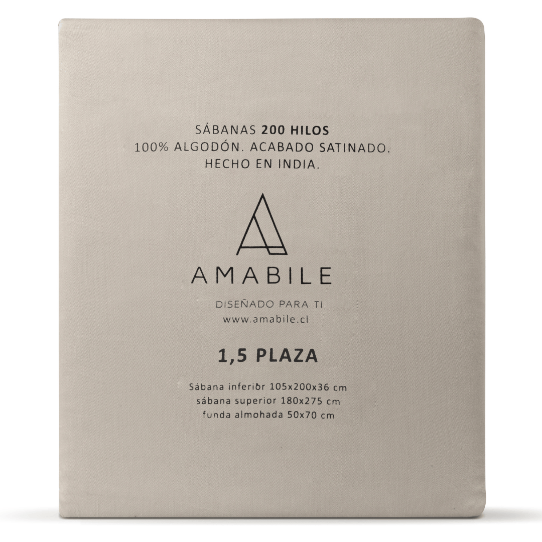 Juego de Sábanas 1.5 Plazas Beige Satinadas y Suaves Algodón 100% Indio
