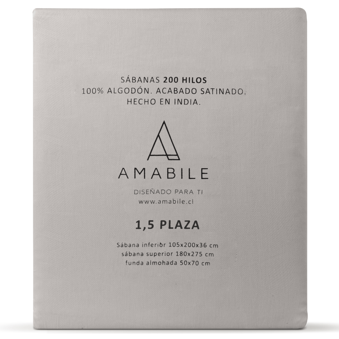 Juego de Sábanas 2 Plazas Grises Satinadas y Suaves Algodón 100% Indio