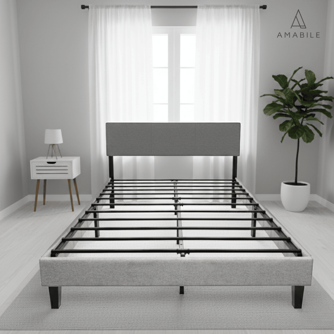 Base De Cama Cortona Con Respaldo Gris claro 2 Plazas