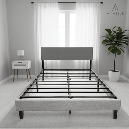 Base De Cama Cortona Con Respaldo Gris claro 2 Plazas
