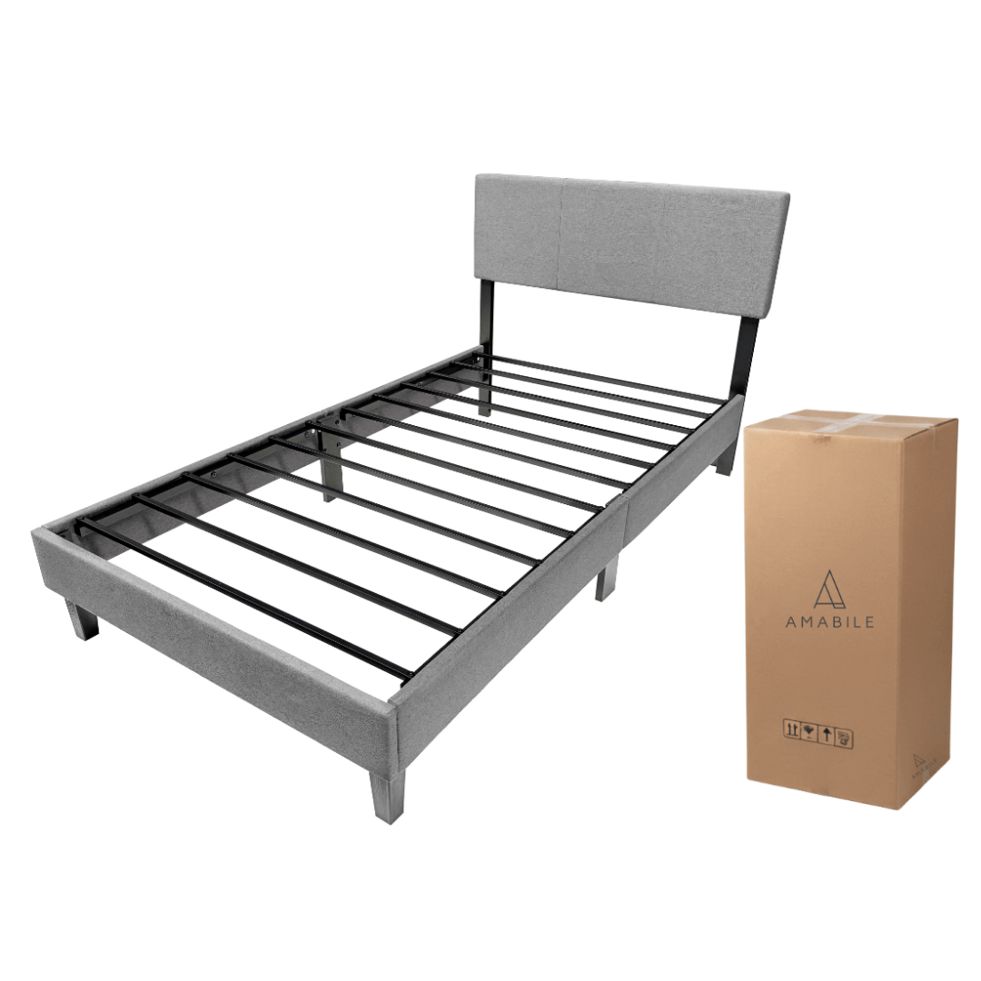Base de cama Cortona con Respaldo 1 Plaza Gris Claro