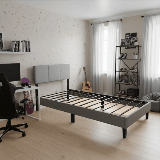 Base de cama Cortona con Respaldo 1 Plaza Gris Claro
