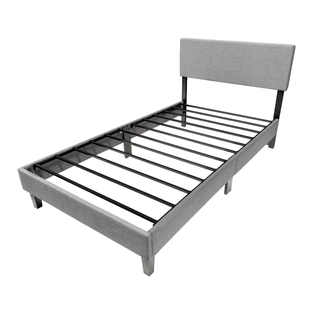 Base de cama Cortona con Respaldo 1 Plaza Gris Claro