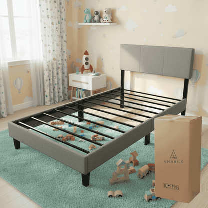 Base de cama Cortona con Respaldo 1 Plaza Gris Claro