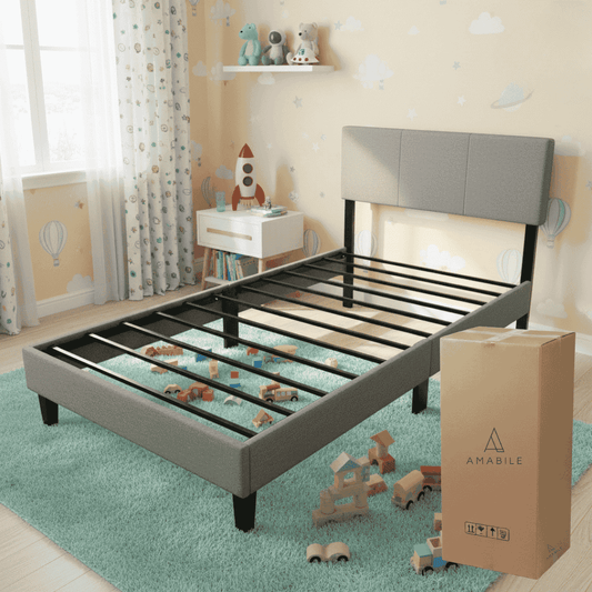 Base de cama Cortona con Respaldo 1 Plaza Gris Claro