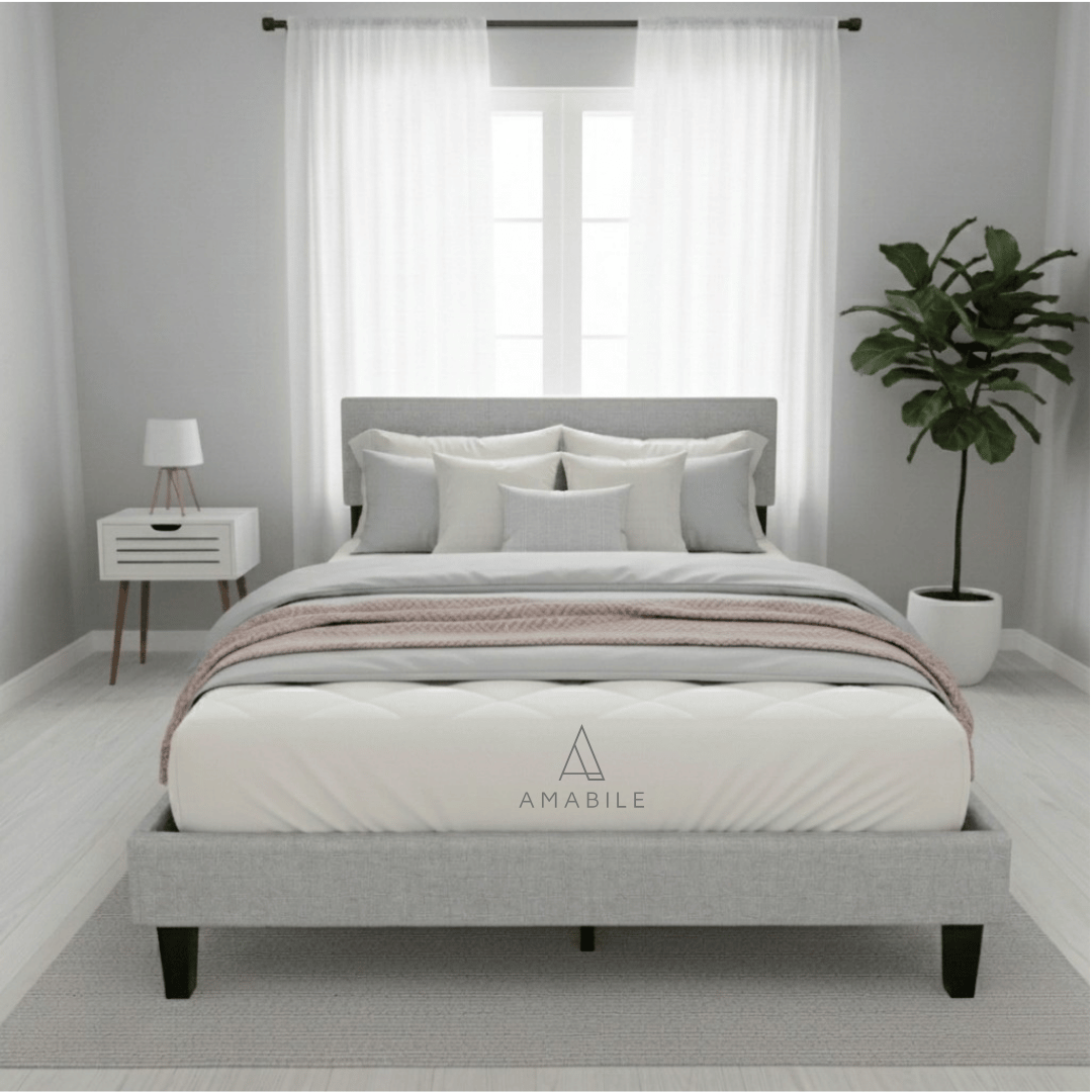 Base De Cama Cortona Con Respaldo Gris claro 2 Plazas