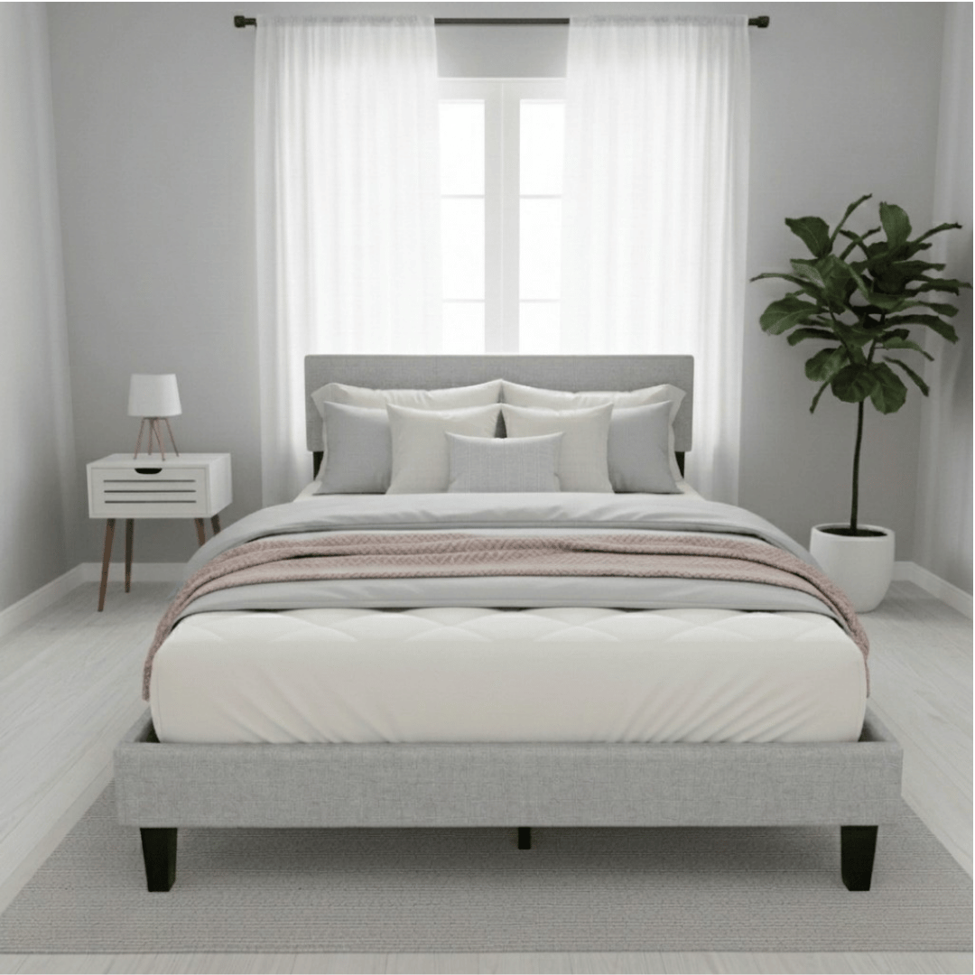 Base De Cama Cortona Con Respaldo Gris claro 2 Plazas