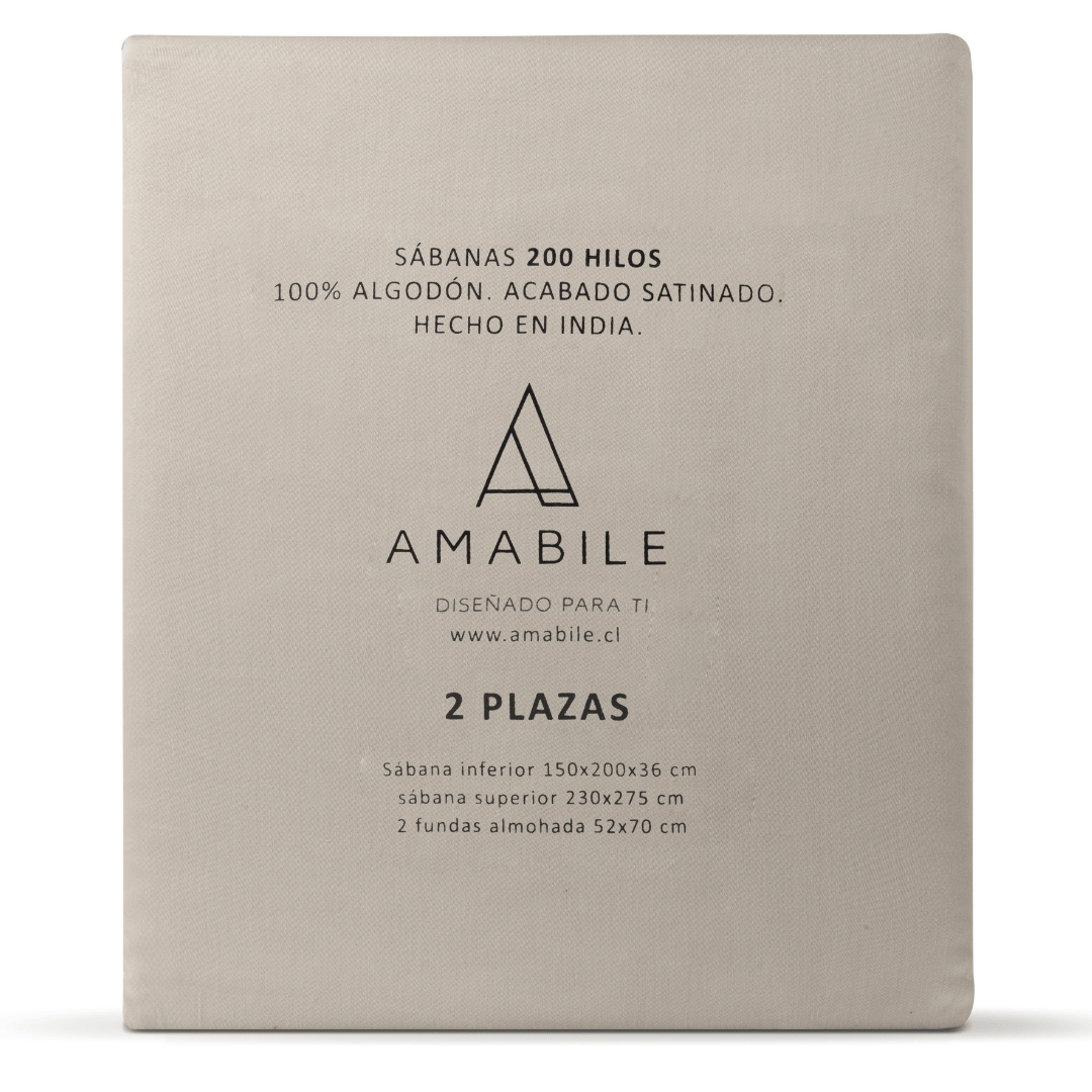 Juego De Sábanas 2 Plazas Beige Algodón Indio 200 Hilos