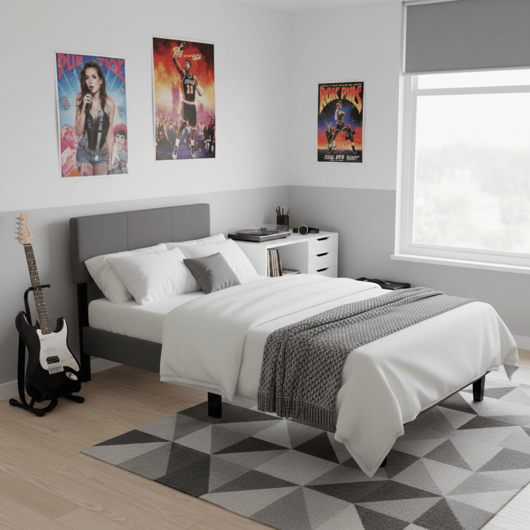 Base de Cama Con Respaldo Genova 1,5 Plazas 105x190x20 cms Gris Oscuro