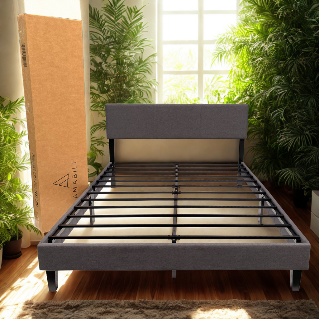 Base de cama Genova con Respaldo 2 Plazas Gris Oscuro