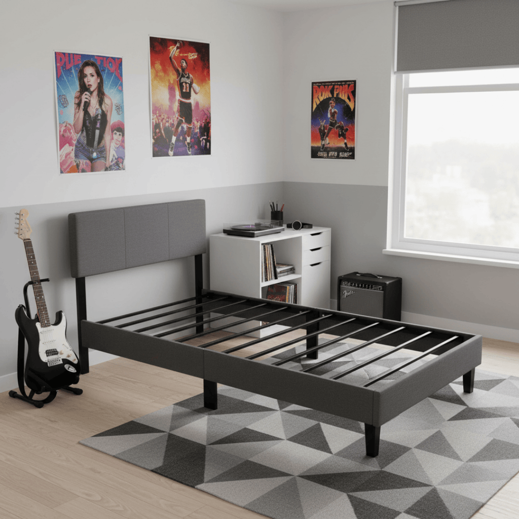 Base de cama Genova con Respaldo 1.5 Plazas Gris Oscuro
