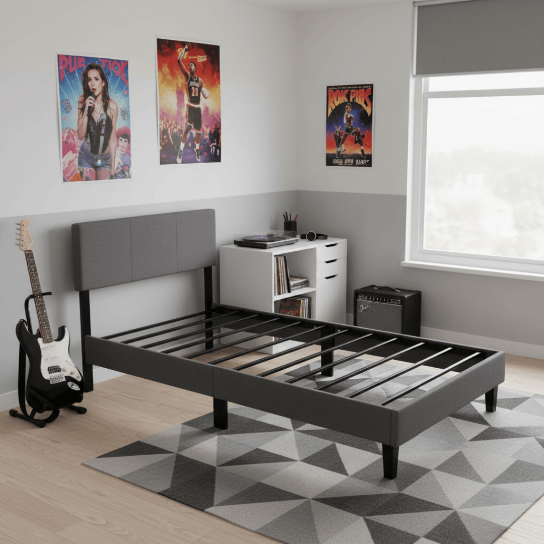 Base de cama Genova con Respaldo 1.5 Plazas Gris Oscuro