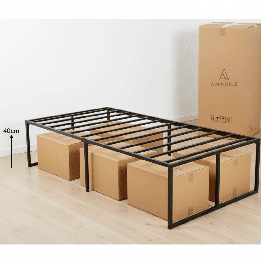 Base De Cama 40cm Amabile Siena 1.5 Plazas Fierro Negro