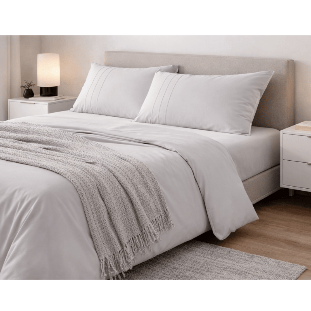 Juego de Sábanas Súper King Grises Satinadas y Suaves Algodón 100% Indio