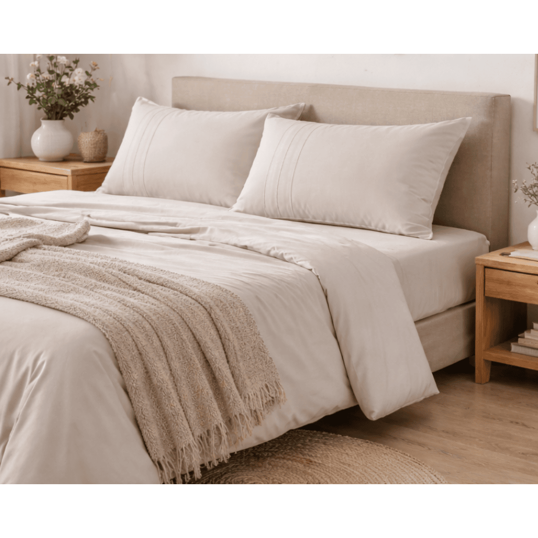 Juego de Sábanas Súper King Beige Satinadas y Suaves Algodón 100% Indio