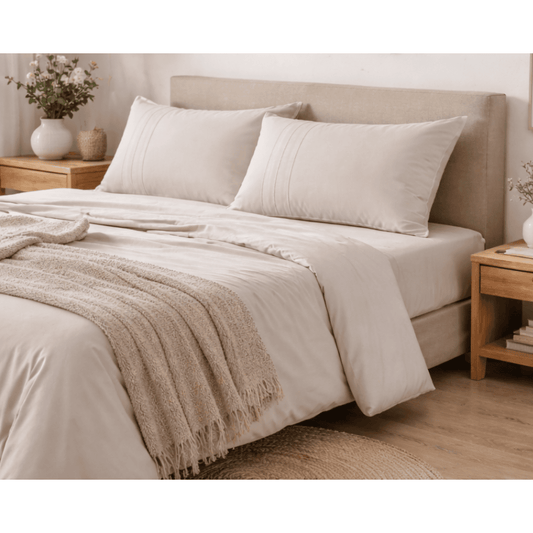 Juego de Sábanas 1 Plaza Beige Satinadas y Suaves Algodón 100% Indio