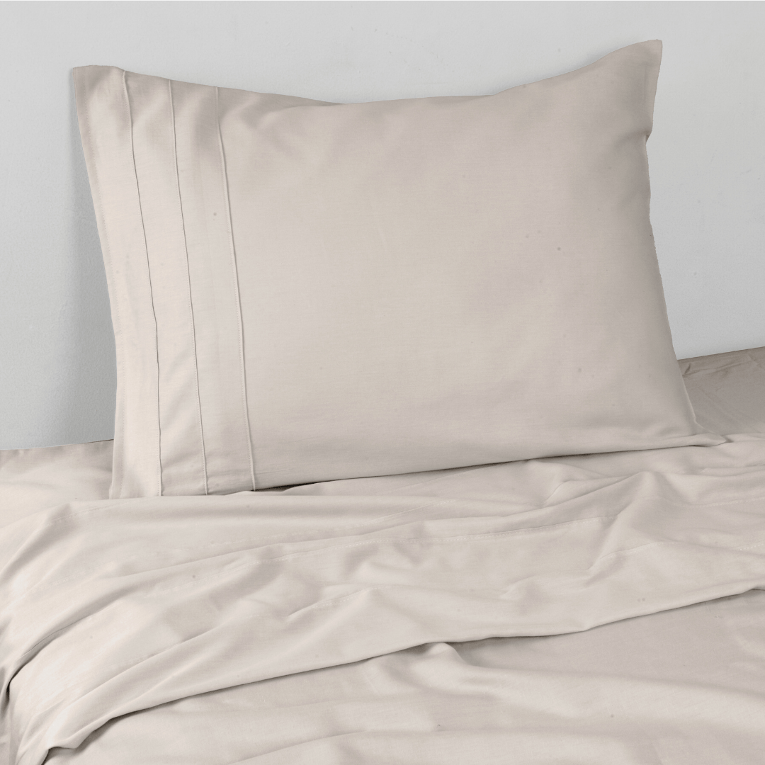 Juego de Sábanas 1.5 Plazas Beige Satinadas y Suaves Algodón 100% Indio