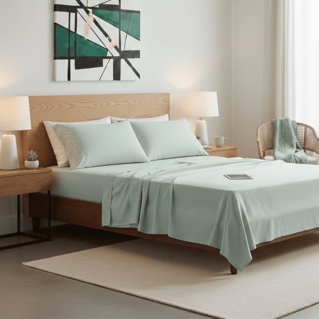 Juego de Sábanas King Verde Agua Satinadas y Suaves Algodón 100% Indio