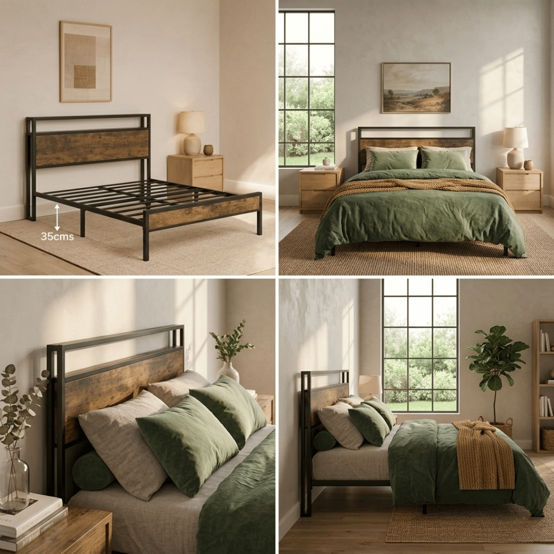 Base de Cama Verona 2 Plazas 150x190 cms con respaldo y repisa 35cms alto