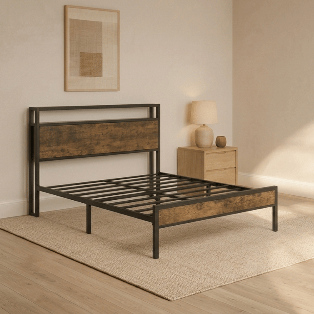 Base de Cama Verona 2 Plazas 150x190 cms con respaldo y repisa 35cms alto