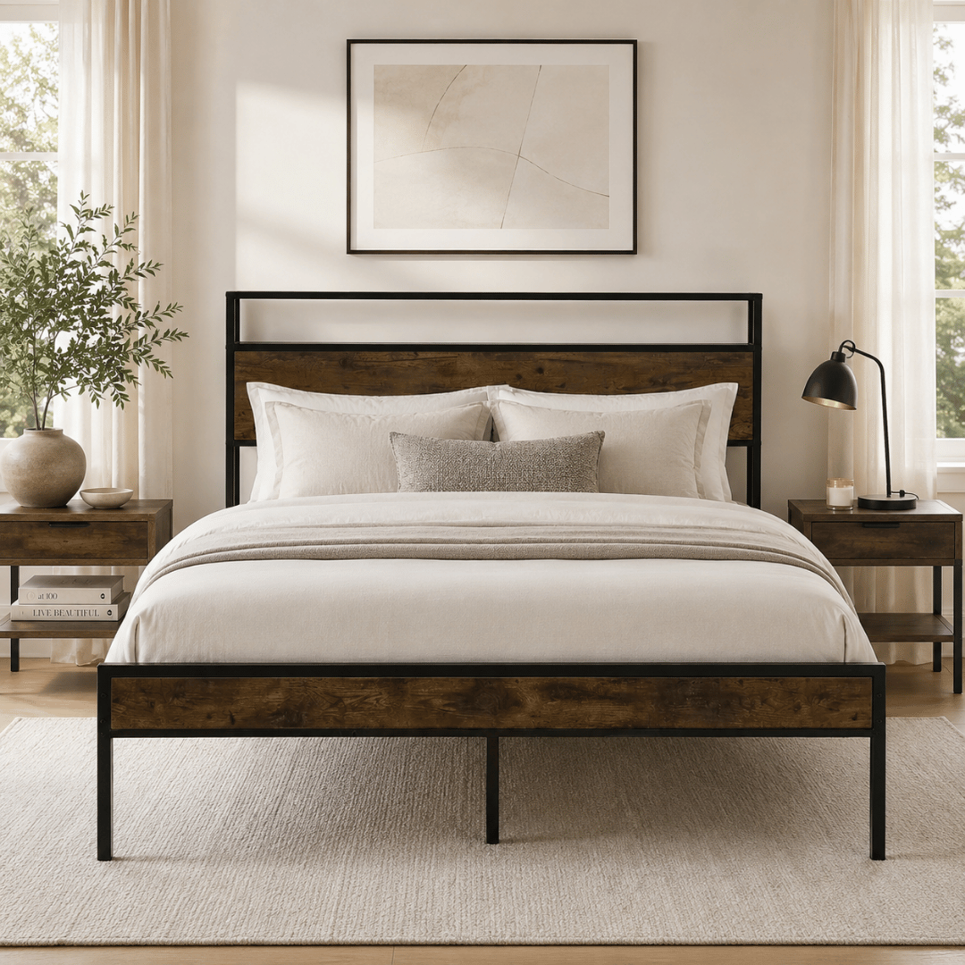 Base de Cama Verona 2 Plazas con respaldo y repisa 35cms alto