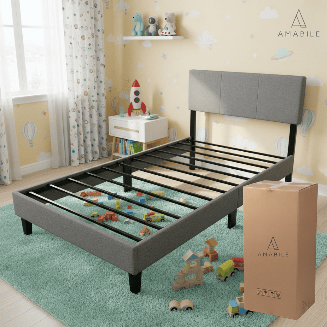 Base de cama Cortona con Respaldo 1 Plaza Gris Claro