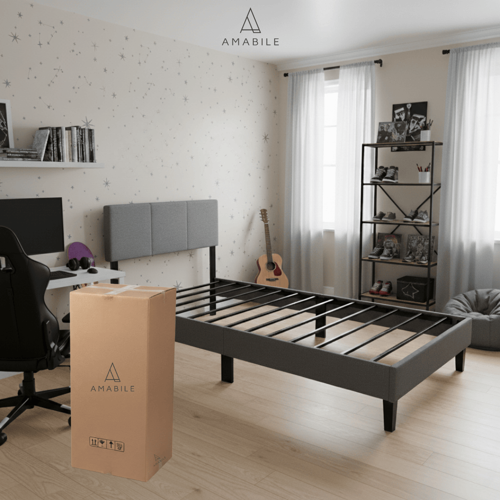 Base de cama Cortona con Respaldo 1.5 Plazas Gris Claro