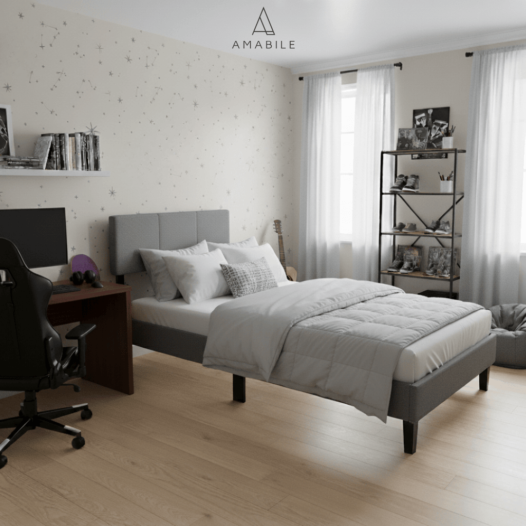 Base de cama Cortona con Respaldo 1.5 Plazas Gris Claro