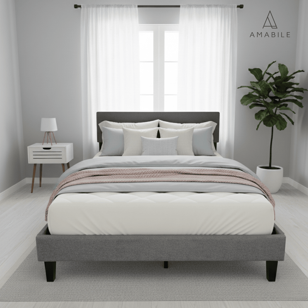 Base de cama Cortona con Respaldo 2 Plazas Gris Claro