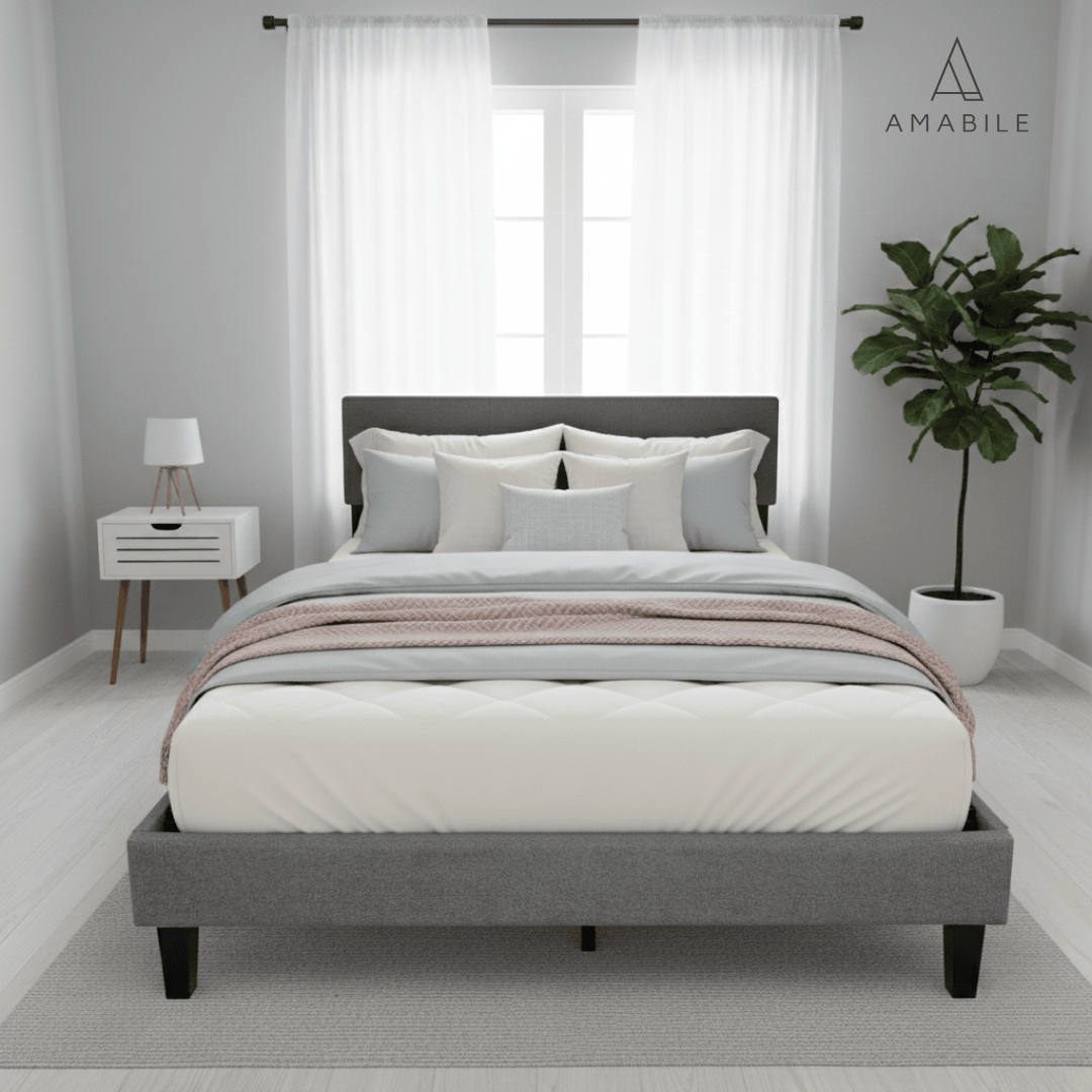 Base de cama Cortona con Respaldo 2 Plazas Gris Claro