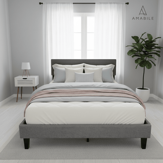 Base De Cama Cortona Con Respaldo Gris claro 2 Plazas