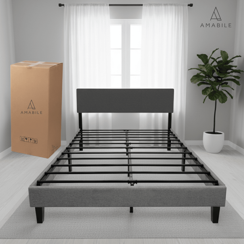 Base de cama Cortona con Respaldo 2 Plazas Gris Claro