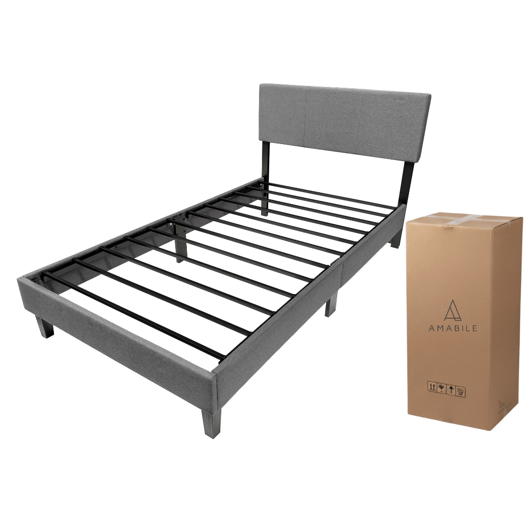 Base de cama Cortona con Respaldo 1 Plaza Gris Claro