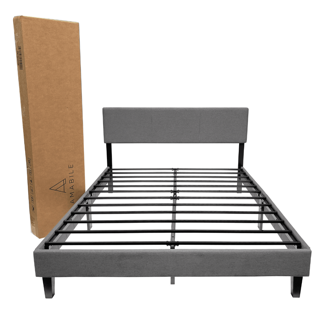 Base de cama Cortona con Respaldo 2 Plazas Gris Claro