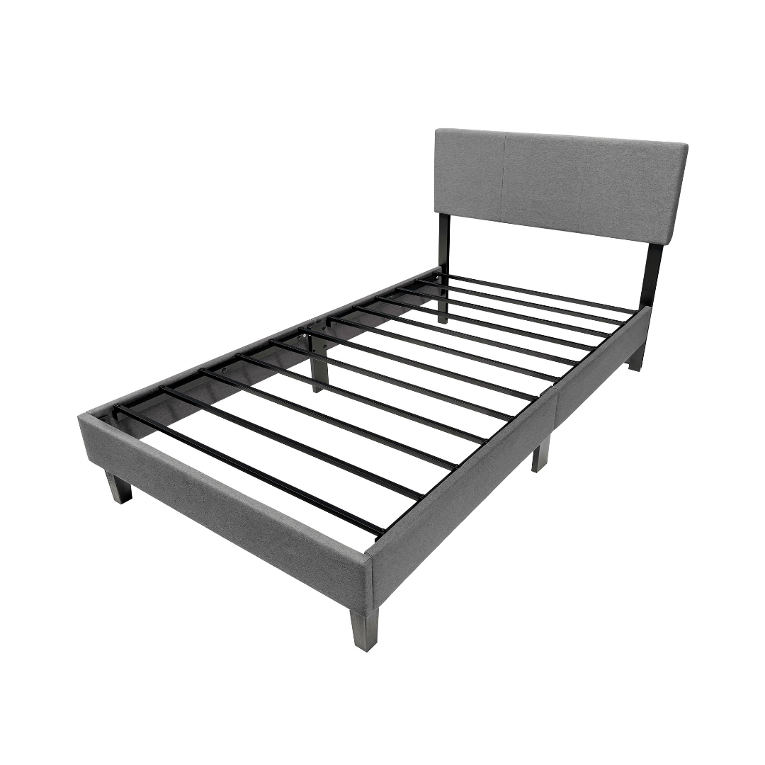 Base de cama Cortona con Respaldo 1 Plaza Gris Claro