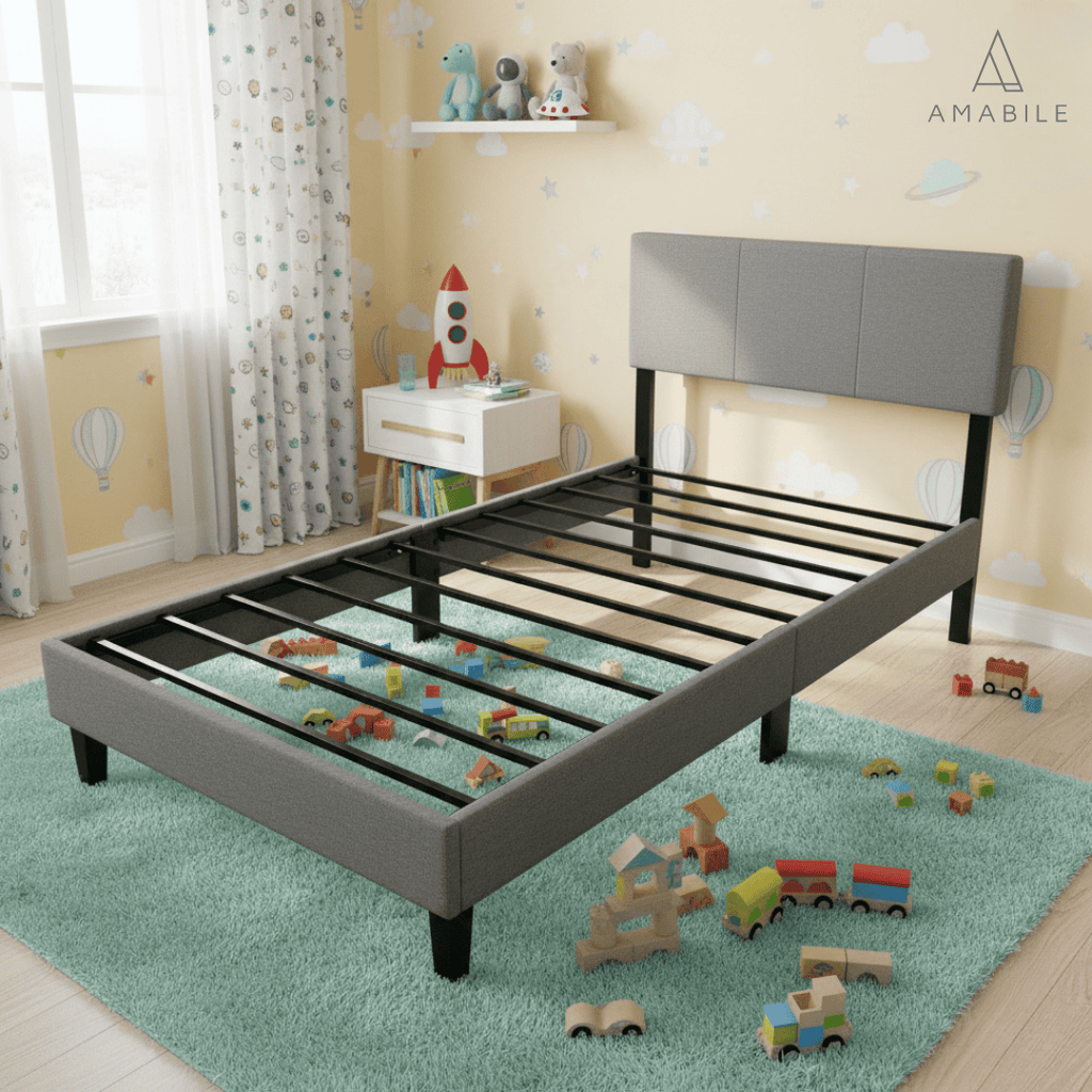 Base de cama Cortona con Respaldo 1 Plaza Gris Claro