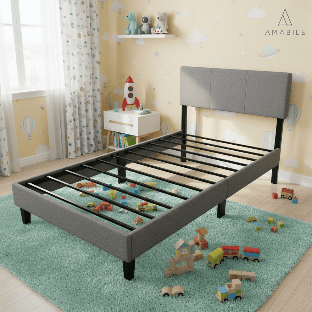 Base de cama Cortona con Respaldo 1 Plaza Gris Claro