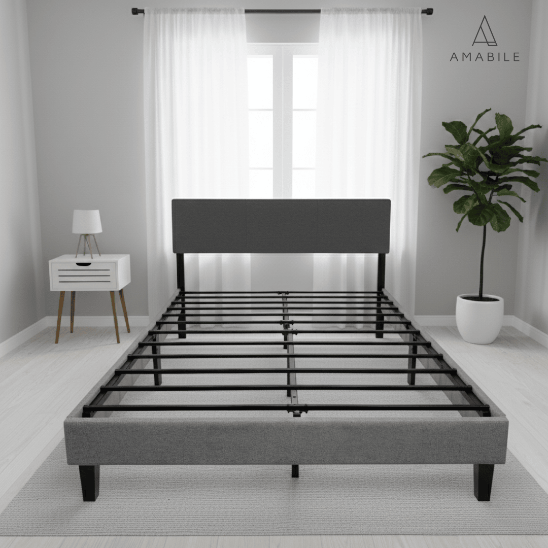 Base de cama Cortona con Respaldo 2 Plazas Gris Claro