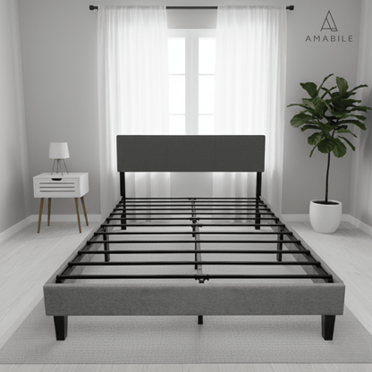 Base De Cama Cortona Con Respaldo Gris claro 2 Plazas