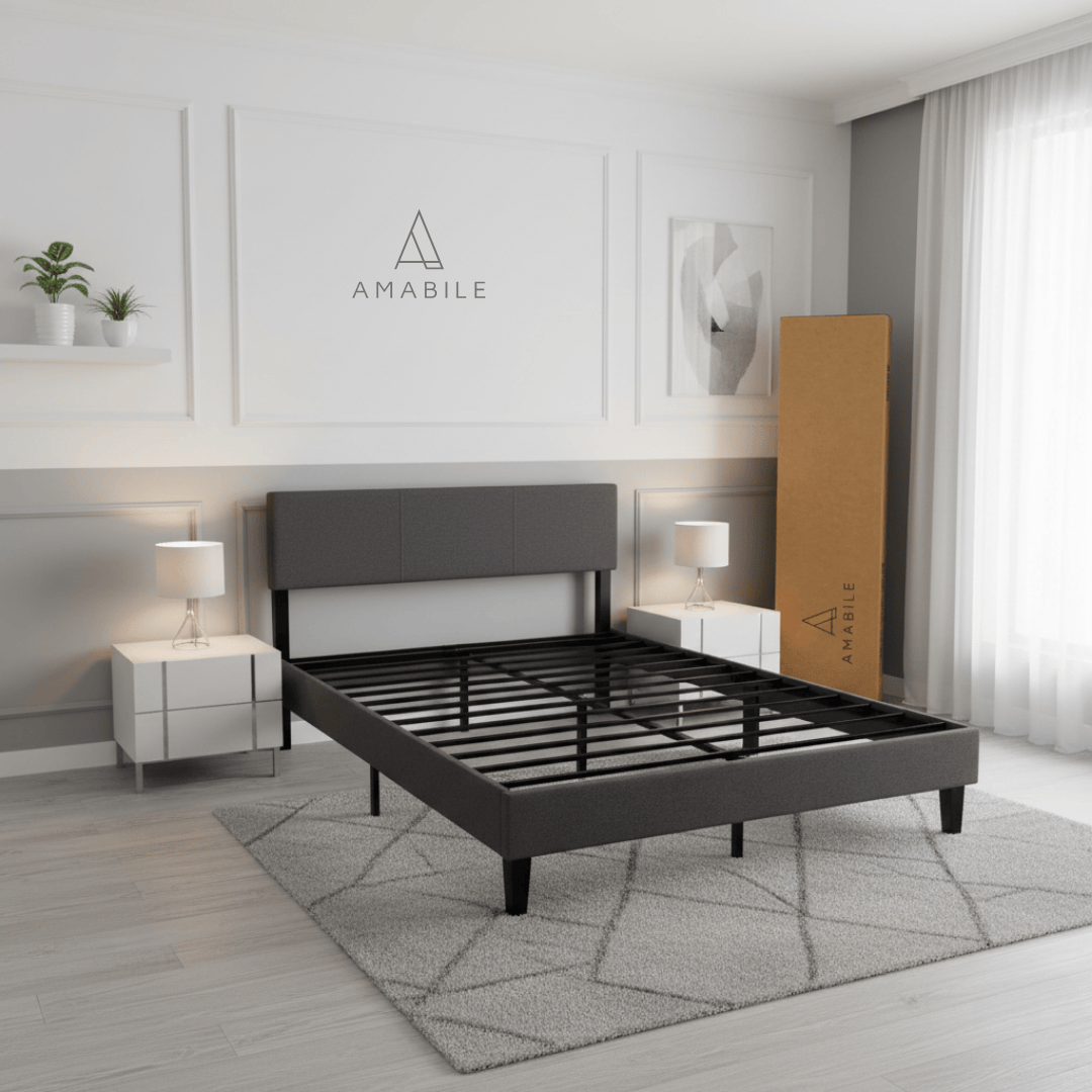 Base de Cama Genova 2 Plazas con Respaldo Acolchado Gris 150x190cms