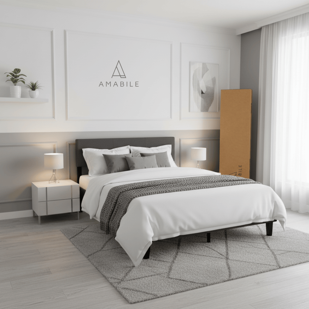 Base de Cama Genova 2 Plazas con Respaldo Acolchado Gris 150x190cms