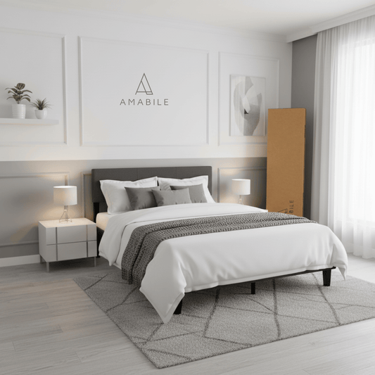 Base de Cama Genova 2 Plazas con Respaldo Acolchado Gris 150x190cms