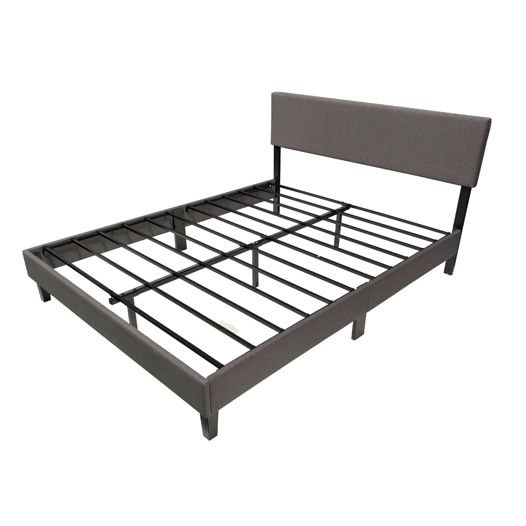 Base de Cama Genova 2 Plazas con Respaldo Acolchado Gris 150x190cms