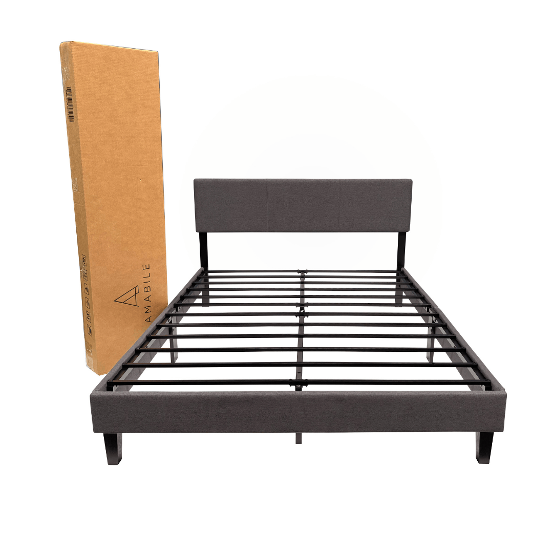 Base de Cama Genova 2 Plazas con Respaldo Acolchado Gris 150x190cms
